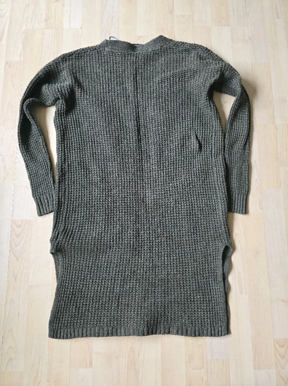 Cupcakes And Cashmere Long Dark Green Open Front Waffle Knit Cardigan Size Small